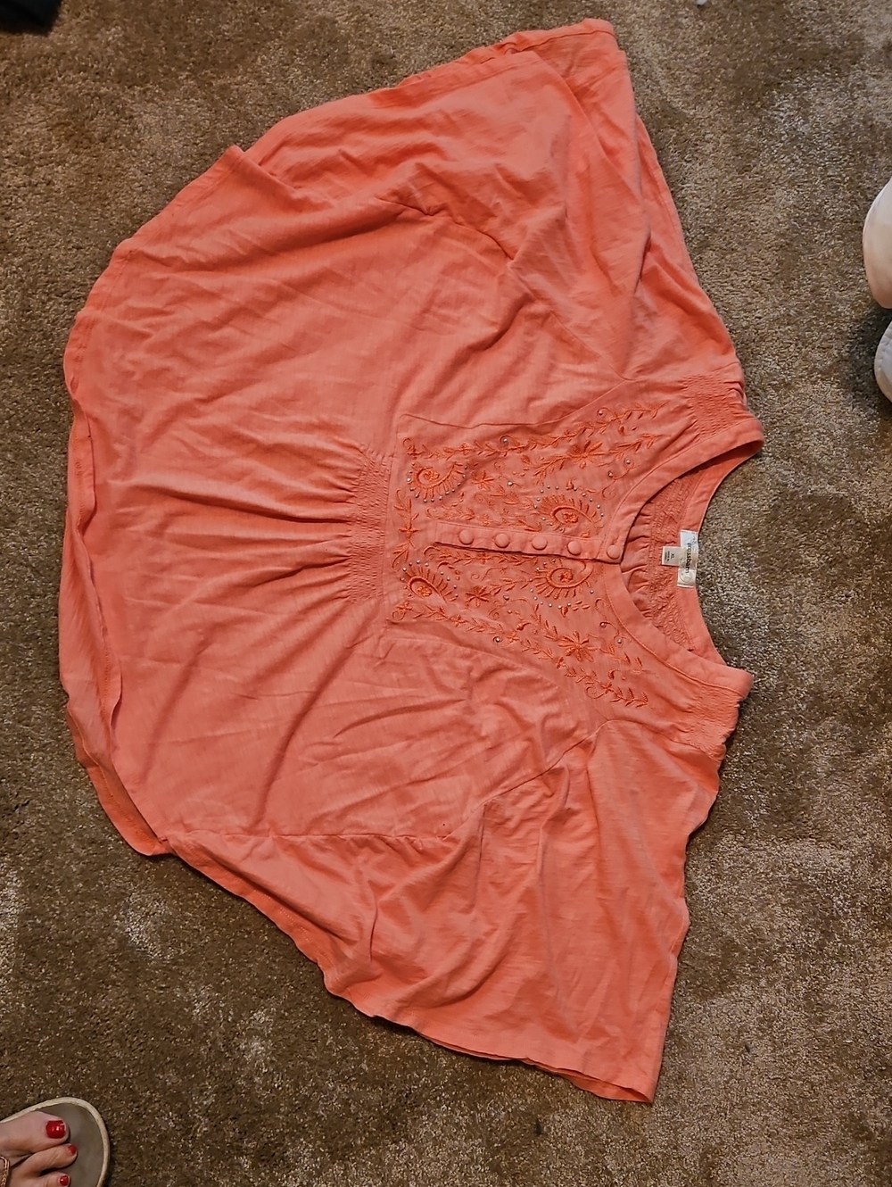 dressbarn Coral Embroidered Peasant Tunic